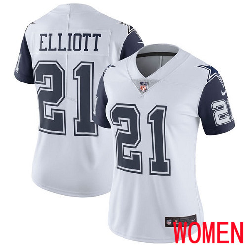 Women Dallas Cowboys Limited White Ezekiel Elliott #21 Rush Vapor Untouchable NFL Jersey